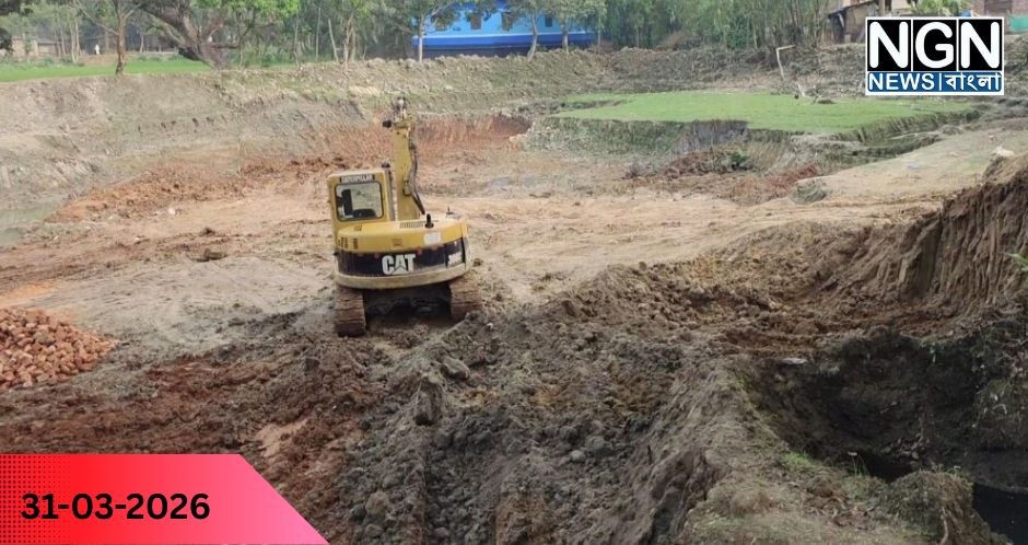বদলগাছীতে অবৈধ পুকুর খনন কালী মন্দির ধ্বংস