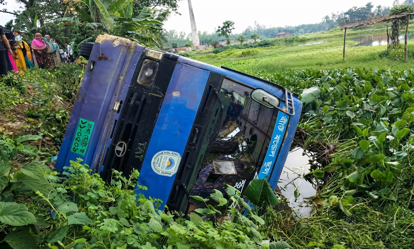 বগুড়ায় স্কুলবাস দুর্ঘটনা