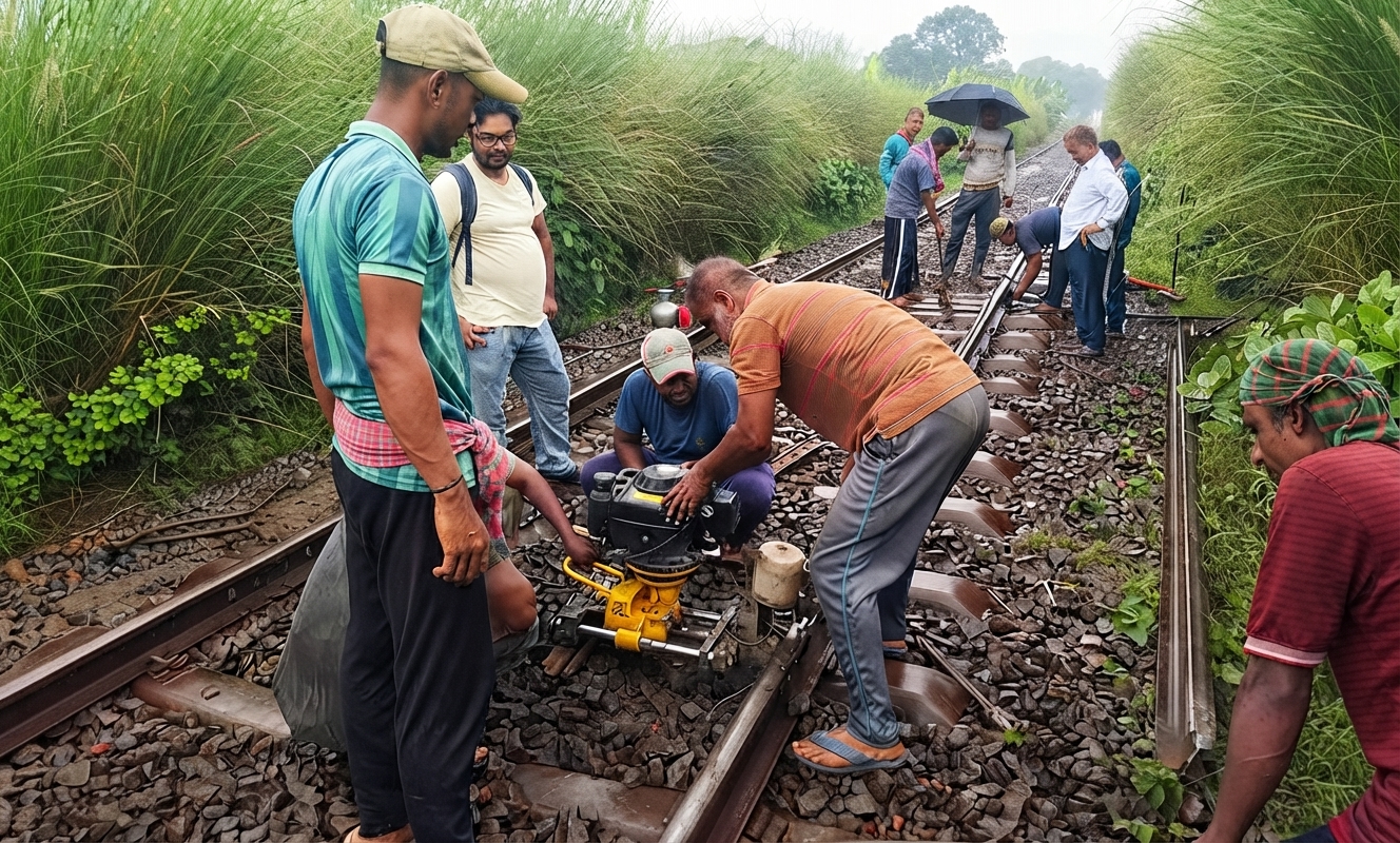 রেললাইনের পাত ভেঙে ট্রেন চলাচল বন্ধ