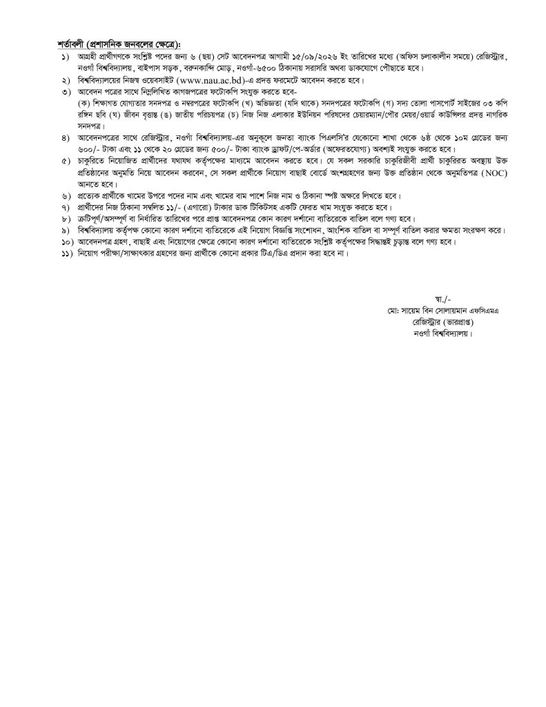 নওগাঁ বিশ্ববিদ্যালয় নিয়োগ বিজ্ঞপ্তি