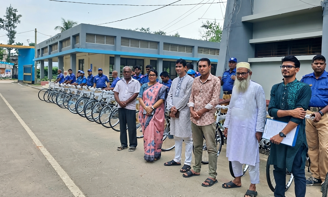 সাপাহারে গ্রাম পুলিশকে বাইসাইকেল বিতরণ, পেলেন ৫৫ জন