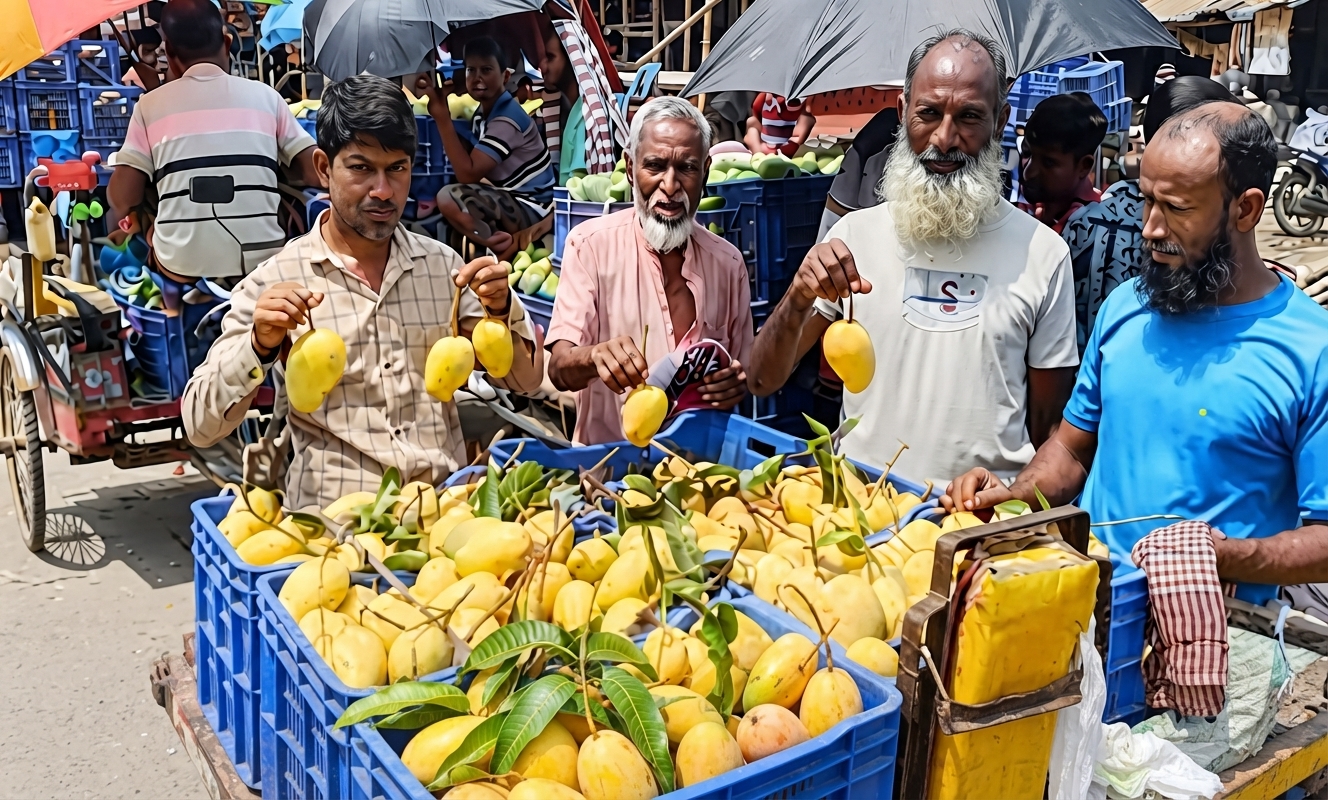 নওগাঁর সাপাহারে ‘অফ সিজনে’ কাটিমন আমের জমজমাট বাজার